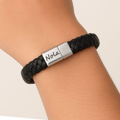 Zwarte leren armband heren met naam