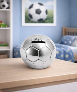 Verzilverde voetbal spaarpot met naam