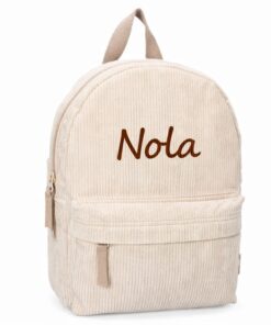 Sac à dos en velours côtelé avec le nom de l'enfant