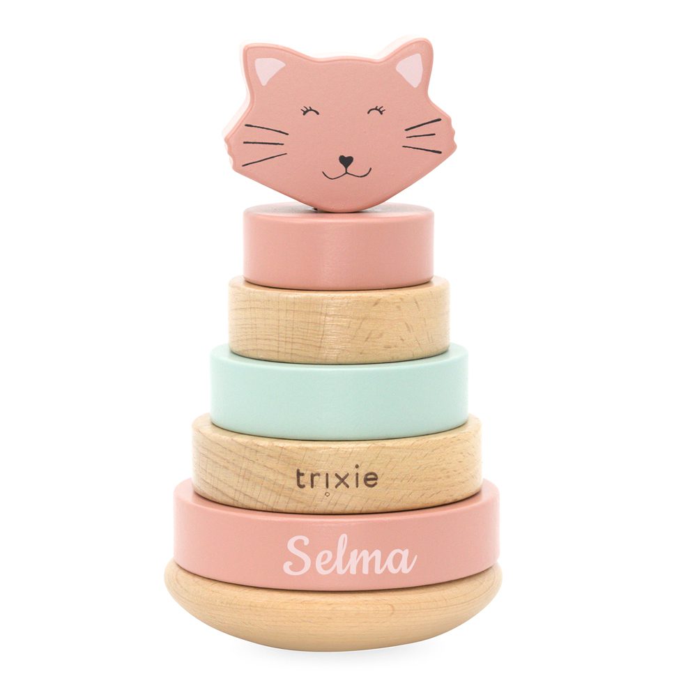 Houten stapeltoren kat met naam