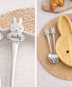 Gepersonaliseerd kinderbestekset Nijntje met bamboe bord