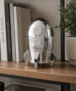 Ruimteschip spaarpot met naam