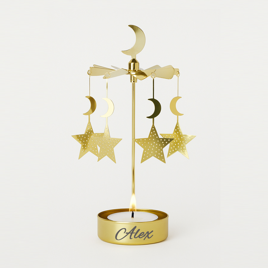 Theelichthouder maan en sterren met Naam